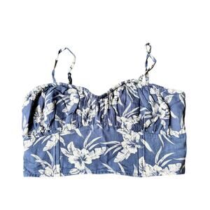American Eagle Floral Smocked Crop Top Blue White Strap Large